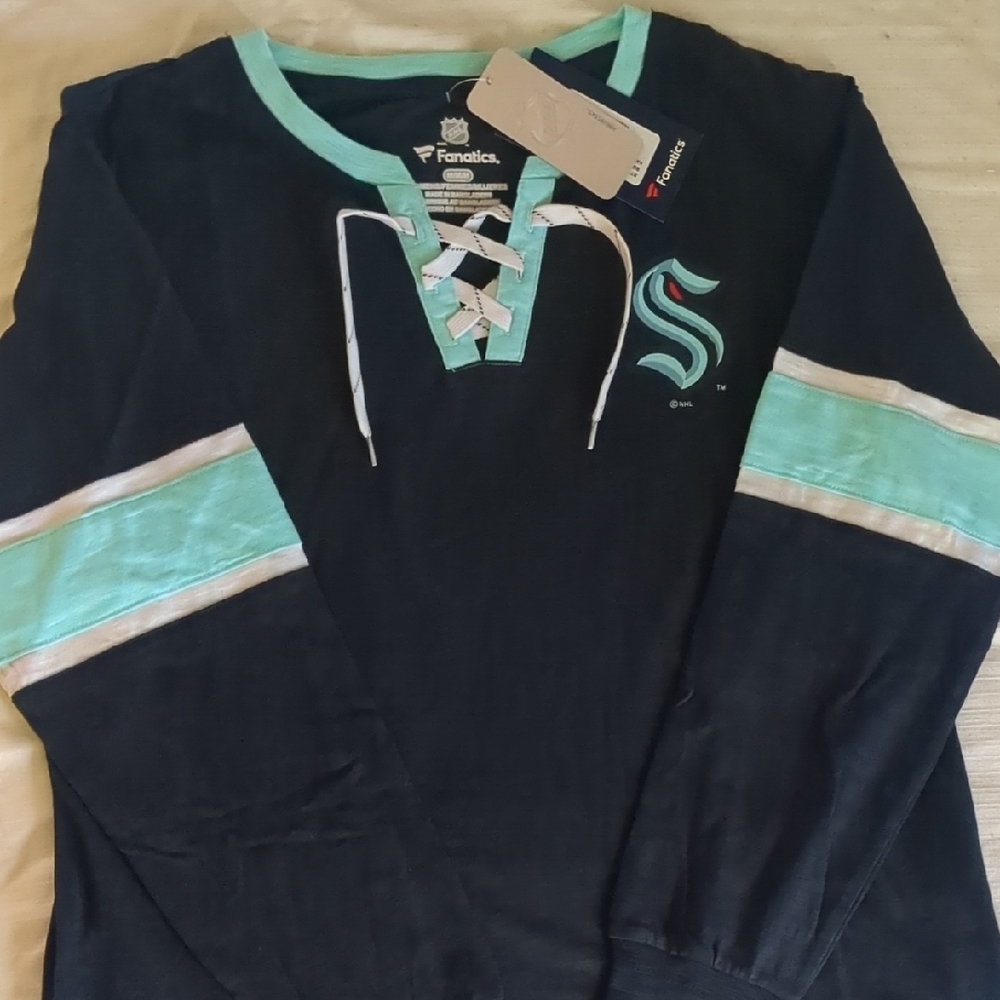 Fanatics Black and Teal Lace-Up Long Sleeve Shirt